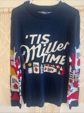 'Tis Miller Time Navy Knit Sweater